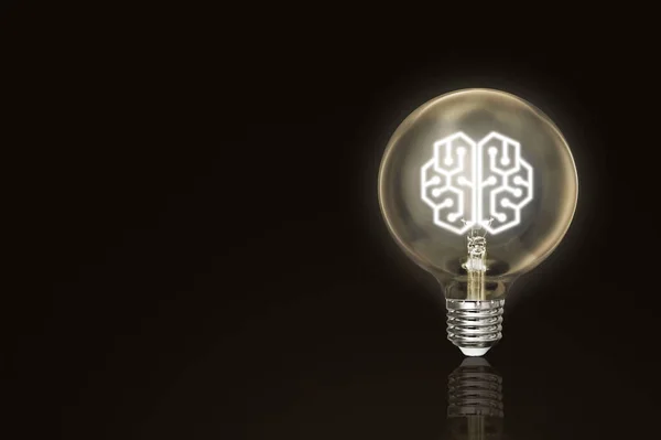 Eine Wiedergabe Einer Hellen Glühbirne Mit Einem Gehirn Symbol Isoliert — Stockfoto