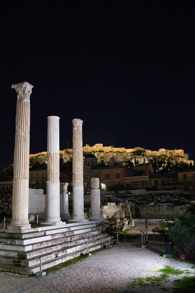 Akropolis Hill Parthenon Temppeli Ateenassa Yöllä Kreikka — kuvapankkivalokuva