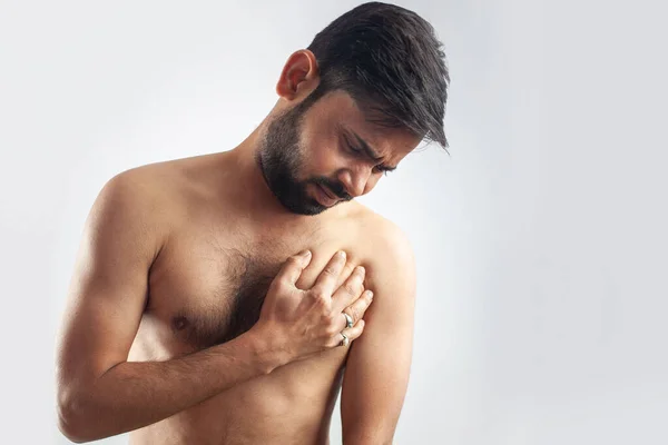 Male Shirtless Body Pain Chest Inflammation Heart Attack Young Indian — Stock Photo, Image