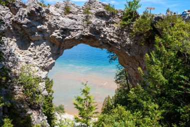 A closeup of a rocky arch in Mackinac Island