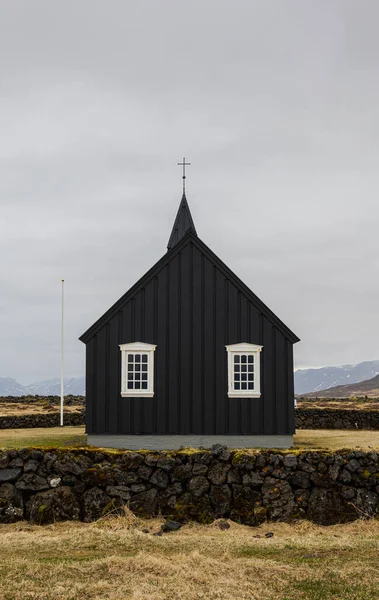 Black Church Iceland Snaefellsnes Cloudy Gloomy Sky — Stock Photo, Image