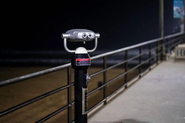 Observation Binoculars Metal Railing Night Los Angeles California Usa — Zdjęcie stockowe