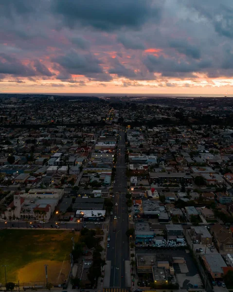 Alto Angolo Scatto Bellissimo Paesaggio Urbano Durante Tramonto — Foto Stock