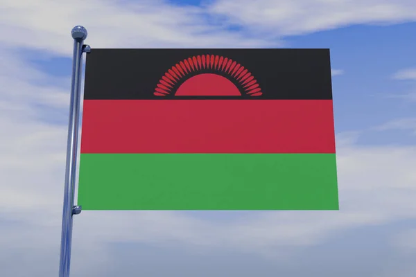 Illustrazione Della Bandiera Del Malawi Con Palo Della Bandiera Cromata — Foto Stock