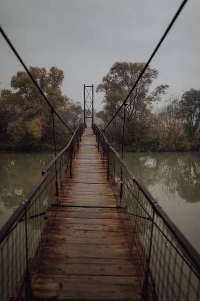 一座旧木桥的垂直截图 — 图库照片