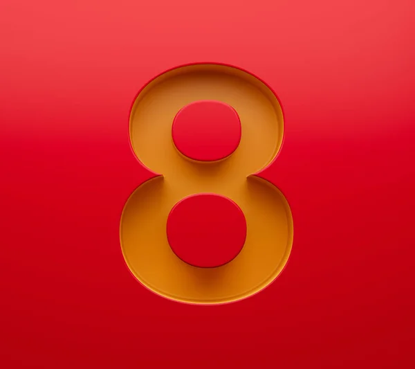 红色背景3D插图中3D数字8或8个圆锥形数字 — 图库照片