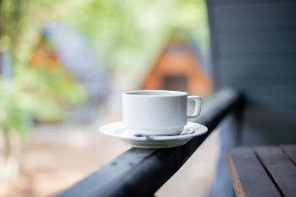 Closeup Cup Coffee Gray Stick Blurred Background — Stok fotoğraf