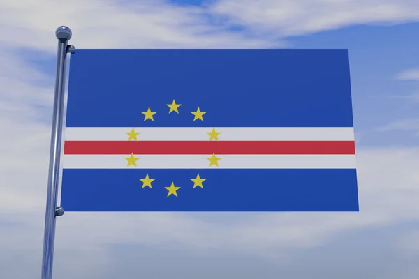 佛得角国旗的3D图像 带有彩色旗杆 蓝天上有钩子 — 图库照片