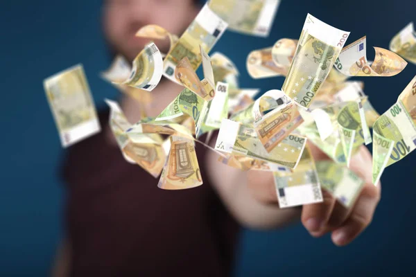 Closeup Shot Man Showing Money Blurry Background — Stock Photo, Image