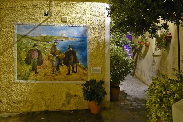 Una Strada Stretta Con Murales Dipinti Villaggio Della Regione Calabria — Foto Stock