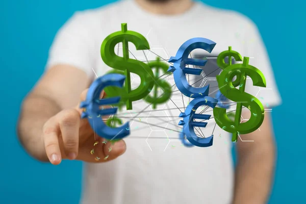 Vykreslení Symbolů Eura Dolaru Rozmazaném Pozadí — Stock fotografie