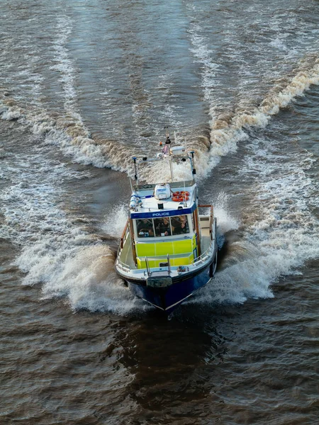 Shot Metropolitan Police Boat Patrolling Thames River London England United — Stockfoto