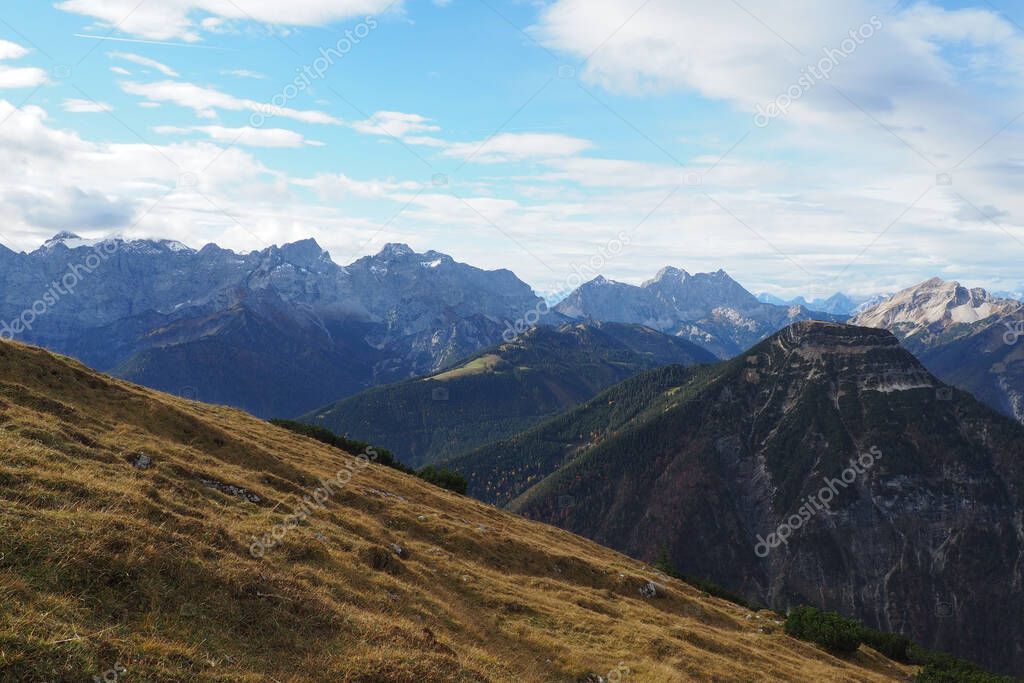 A beautiful view from the mountain range Alps in summer