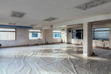 A wide-angle shot of a commercial office space in process of refurbishement in London, England, United Kingdom