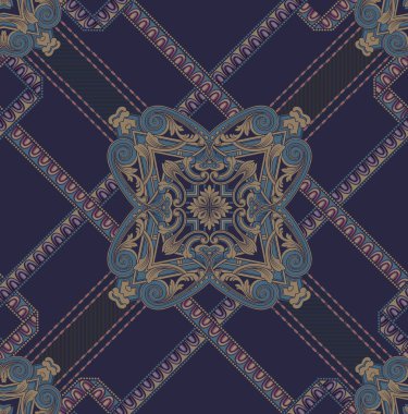 Mor bir arka planda kusursuz bir klasik desen süslemesi.