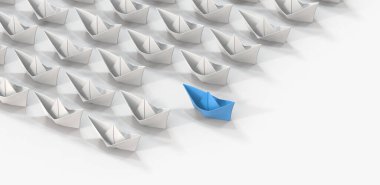 Beyaz arkaplandaki kağıt gemilerin çizimi