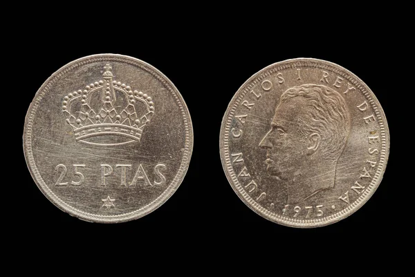 スペインペセタ硬貨は逆方向に発行され 改訂された スペインの通貨1868年から2002年まで — ストック写真