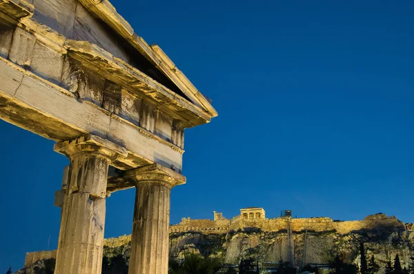 Acropolis Hill Parthenon Temple Athens Night Greece — Stock Photo, Image