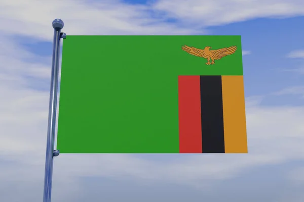 Uma Ilustração Bandeira Zâmbia Com Pólo Bandeira Cromada Com Ganchos — Fotografia de Stock