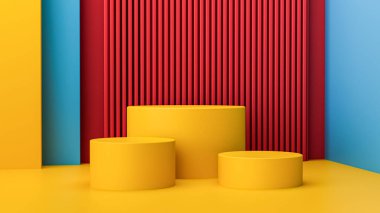 Modern moda renkli silindir podyumlarının 3 boyutlu bir canlandırması
