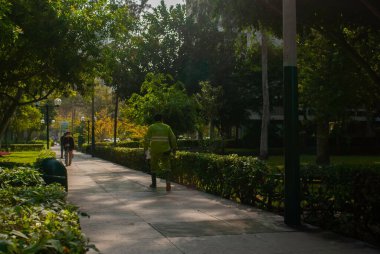 Parkta yürüyen insanlarla dolu bir patika.