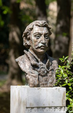 A bust of Hungarian poet Balint Balassi in Budapest, Hungary
