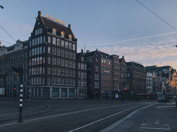 Una Vista Esterna Vecchi Edifici Mattina Presto Nella Città Amsterdam — Foto Stock