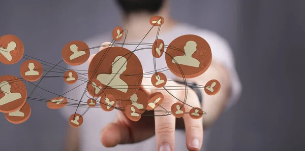 チーム接続とソーシャルネットワークの概念の3Dレンダリングを提示する人 — ストック写真