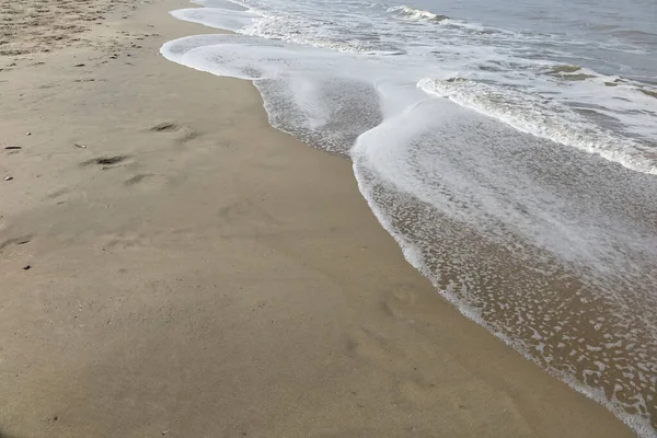 Foam Ocean Waves Rolling Dutch North Sea Beach Horizontal Noordwijk — Stock Photo, Image