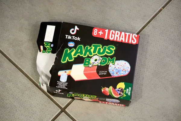 Open Box Tik Tok Kaktus Boom Ice Creams Laying Floor — Fotografia de Stock
