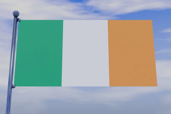 Ilustracja Flagi Irlandii Chromowanym Masztem Flagi Pstrykającymi Hakami Błękitnym Niebie — Zdjęcie stockowe
