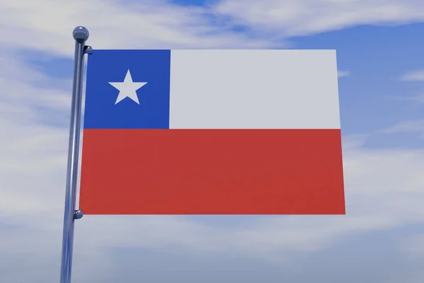 Illustration Chiles Flagga Med Kromflaggstång Med Knäppkrokar Den Blå Himlen — Stockfoto