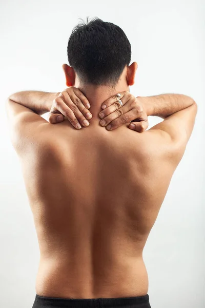 Human Body Part Pain Man Holding His Neck Due Pain — Stock Photo, Image