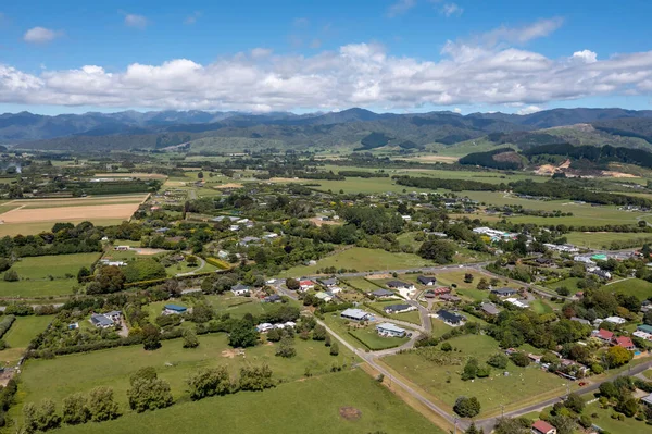 Zdjęcie Lotnicze Wioski Ohau Lloking Wschód Regionie Horowhenua Nowej Zelandii — Zdjęcie stockowe