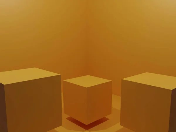 Rendu Trois Podium Cube Jaune Pour Affichage Produit Scène Aux — Photo