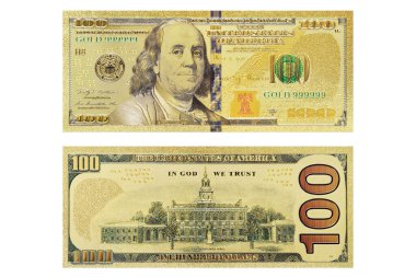 100 doların iki yüzü izole edilmiş beyaz arka planda.