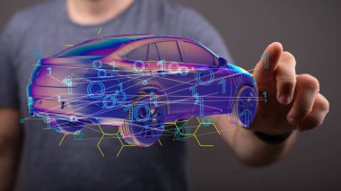 Bir elin yanında numaralar olan resimli bir araba.