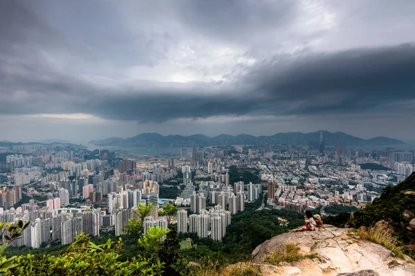 Het Uitzicht Kowloon Ommuurde Stad Van Lion Rock Heuvel Onder — Stockfoto