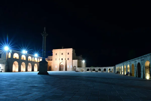 Night View Square Sanctuary Santa Maria Leuca Town Southern Italy — Stok fotoğraf