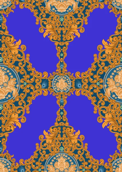 Vertical Seamless Oriental Ornament Pattern Blue Background —  Fotos de Stock