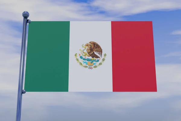 Иллюстрация Флага Мексики Хромированным Флагштоком Крюками Голубом Небе — стоковое фото
