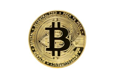 Beyaz arka planda izole edilmiş kripto para biriminin yakın plan görüntüsü.