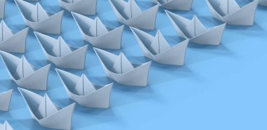 Mavi arkaplandaki kağıt gemilerin bir çizimi