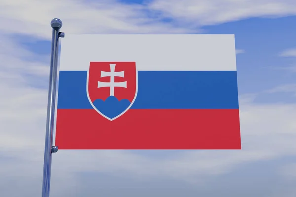 Une Illustration Drapeau Slovaquie Avec Mât Drapeau Chromé Dans Ciel — Photo