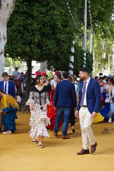 Uma Bela Vista Das Pessoas Feria Abril Sevilha — Fotografia de Stock