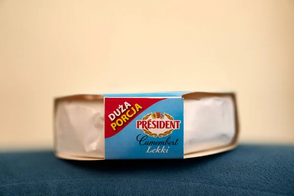 Primer Plano Camembert Marca Presidente Polaco Queso Blanco Claro — Foto de Stock