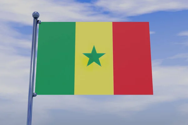 Uma Ilustração Bandeira Senegal Com Pólo Bandeira Cromada Com Ganchos — Fotografia de Stock