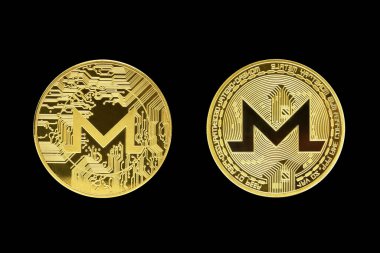 Siyah arka planda izole edilmiş kripto para birimlerinin yakın plan görüntüsü.