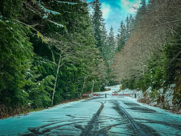 Zamknięta Droga Pokryta Śniegiem Góra Rainier Stan Waszyngton — Zdjęcie stockowe
