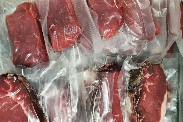 Primo Piano Della Carne Sacchetti Plastica — Foto Stock